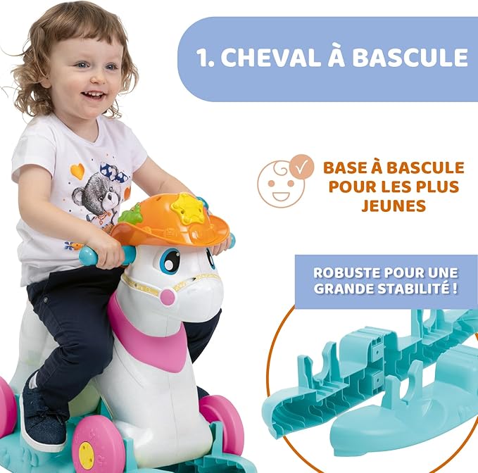 Chicco Miss Baby Rodeo Rocking Horse for Kids Educational Interactive Game Girl Riding Horse with Sound Effects, Max 25kg, Kids Games 1-3 Year