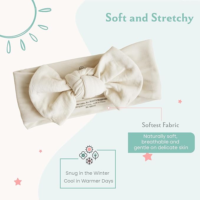 Caden Lane Baby Headwrap with Knotted Bow, Soft & Stretchy Bamboo Viscose, Comfortable Infant Hairband for Newborn & Toddler Girls, Ideal Gift for Baby Shower & Milestone Celebration, Oat Beige