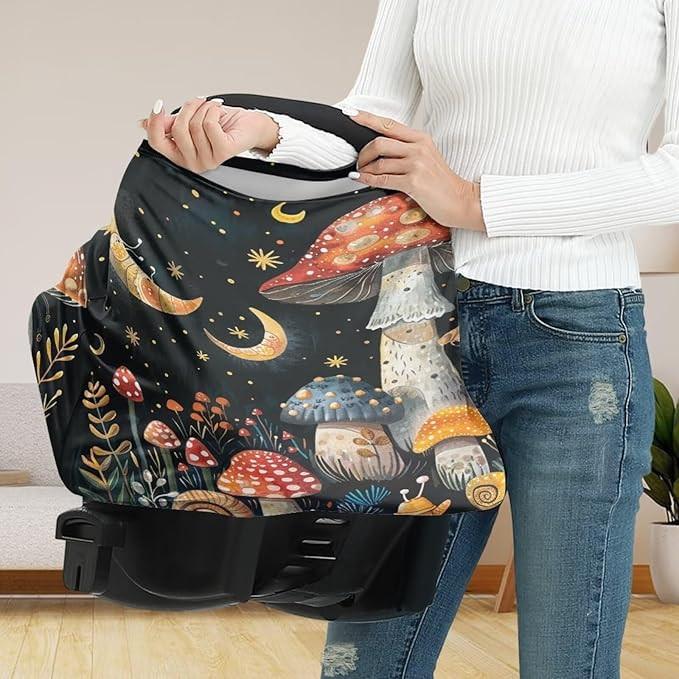 Youngerbaby Mushroom Baby Car Seat Covers Nursing Cover Breastfeeding Soft Infant Carseat Canopy,Stretchy Breathable Cover for Stroller High Chair Shopping Cart Canopies