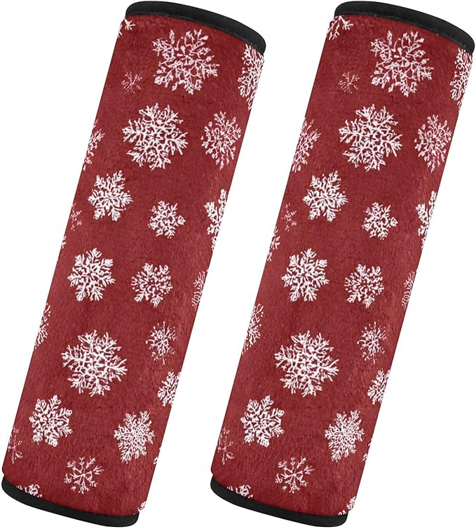 2 Pack Seatbelt Covers Seat Belt Cover Pad for Adults Boys Girls Car Seat Strap Covers Pads Cushion Universal Shoulder Strap Pad Protector for Backpack Camera Bag 10x7.7Inch Red Winter Snowflakes
