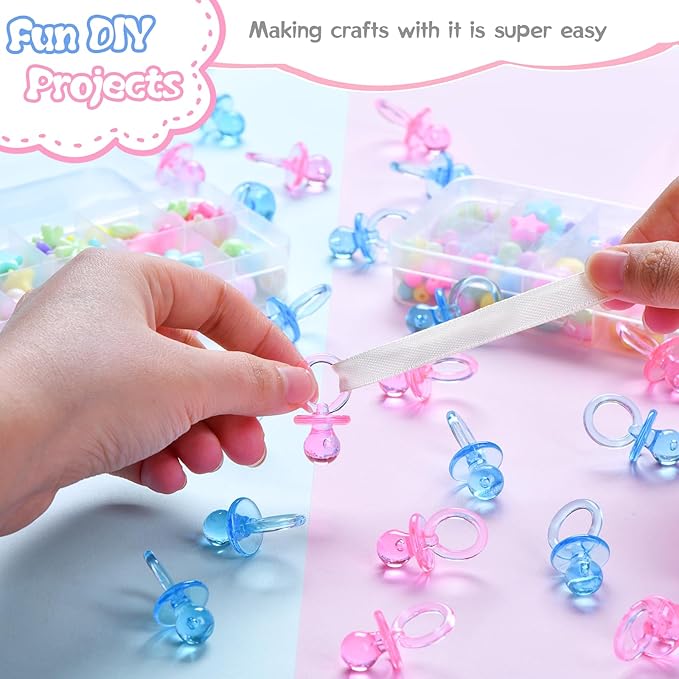 50 Pcs Mini Pacifiers Baby Shower Games Girl Boy, 1.25 Inch Cute Baby Shower Pacifiers, Bulk Acrylic Pacifier for Gender Reveal Table Scatter, Pacifier Hunt Game, Party Decoration Favors(Pink&Blue)