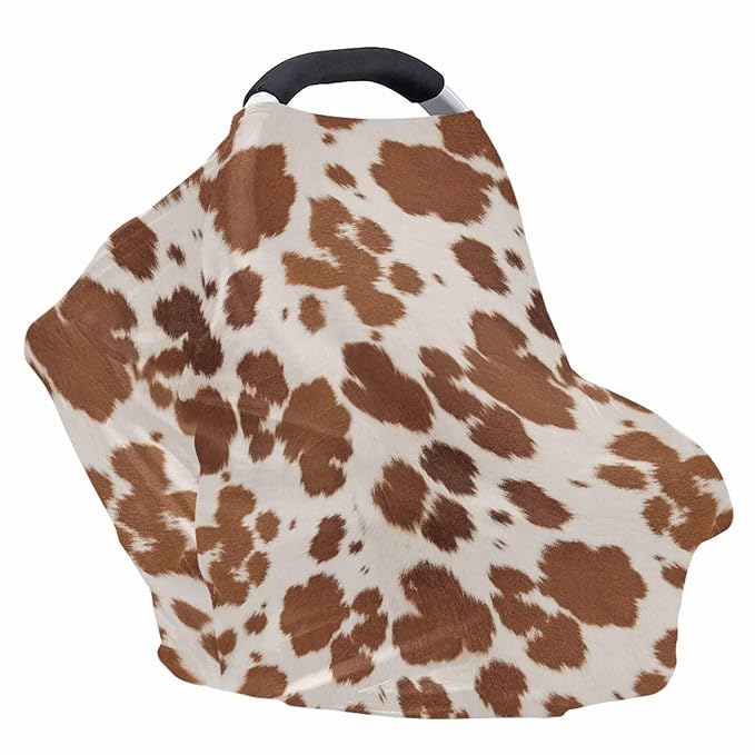 Wanyint Baby Car Seat Cover Nursing Scarf Car Seat Canopy Shopping Cart High Chair Cover Protect Babies and Breastfeeding Mothers, Cow Print Light Brown