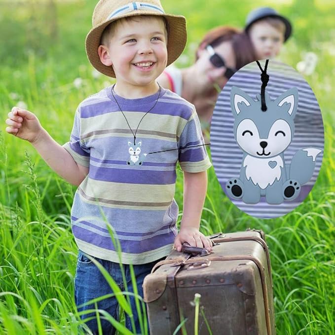 Sensory Chew Necklaces for Kids, Boys, and Girls - 2 Pack Fox Silicone Chewy Toys for Autism, ADHD, SPD, Chewy Oral Motor Chewing Toy for Adults Blue&Grey