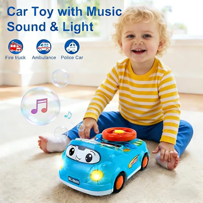 Toys for 1 + Year Old Boy,Toddler Racing Car Steering Wheel Toy with Sound & Light,Car Toys for Toddlers 1-3,Gift for 1 2 3 Years Old Boys Girls (Blue)