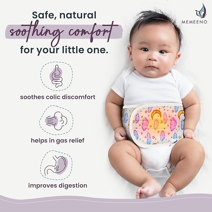 MEMEENO Baby Belly Band - Heated Tummy Wrap for Gas & Colic Relief, Newborns