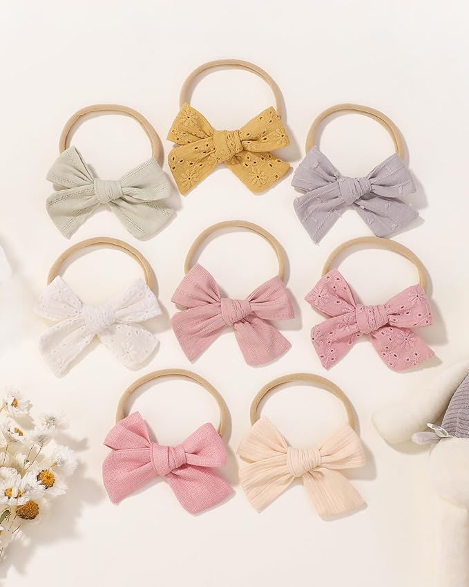 jollybows 12pcs Baby Girls Hair Bows Nylon Elastic Headband Hair Accessories for Infants Toddlers Newborn