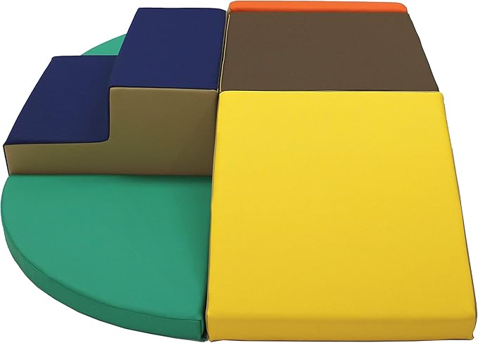 Factory Direct Partners 13021-NVOR SoftScape Playtime All Around Climber for Crawling Infants and Toddlers, Beginner Indoor Active Playset with Steps and Slides (6-Piece) - Navy/Orange
