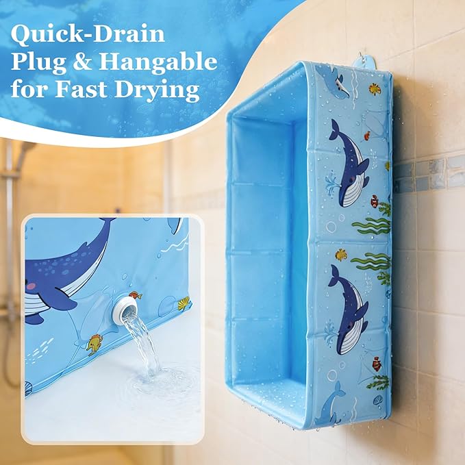 AirSwim Collapsible Baby Bathtub, Foldable Bathtub with a Drain Plug for 6M-4Y Infant Toddler, Space Saving Portable Baby Bath Tub for Travel, Quick Drain and Easy to Clean, No Assembly Required, Blue