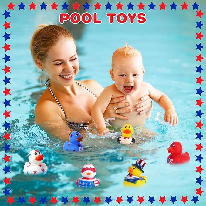 36 Pcs Patriotic Rubber Ducks Independence Day Gifts,4th of July Jeep Ducks,Rubber Duckies Bath Toys,Party Favors,Bags Stuffers,Holiday Supplies,Summer Beach and Pool Showers Toy
