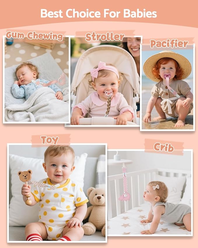 ALVABABY Pacifier Clips 8 Pack Pacifier Binky Paci Holder Leashes for Baby Teethers 8DP17A