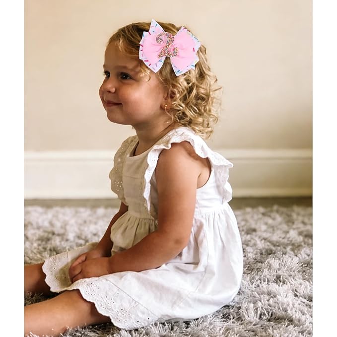 Birthday Hair Bow for Baby Girls 2 Years Old Birthday Decorations,Pink Hair Accessories for 2nd HBD Outfit Girl