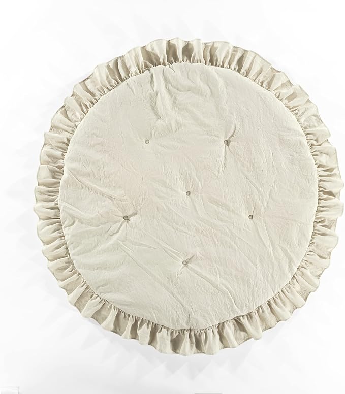 Lush Decor Baby Round Ruffle Play Mat 36" Diameter Neutral - Tummy Time Mat - Beige Playmat - Baby Play Mats for Floor - Nursery Decor