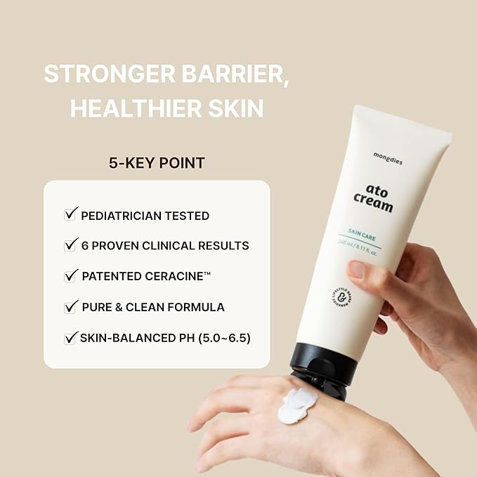 mongdies Baby Ato Cream | 200 Hour Long Lasting Hydration | Patented Ceracine™ & 6 Layer Ceramide Barrier Care | Intensive Moisturizer for Dry & Sensitive Skin | Dermatologist Tested | 8.11 fl oz