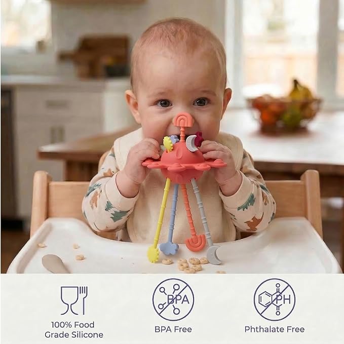 Silicone Baby Sensory Pull String Toy for 18+ Months, Montessori Toys for Toddlers, Sensory Activity Travel Toy for Airplane Car Seat Stroller, Fine Motor Skills Early Learning Gift (Peach Pink)