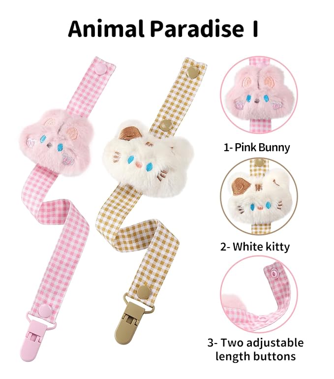CutiePlusU Adult Pacifier Clip Adult Size Anyard Holder Clips 2 Pack-Animal Paradise 1