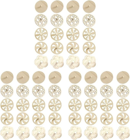 60 Pcs Unfinished Wooden Spinning Tops for Kids - DIY Paintable Gyroscopes with 5 Different Shapes, Detachable Design for Easy Coloring, Ideal Family Gatherings and Parent-Child Games
