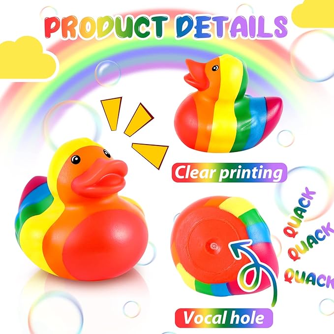 DEEKIN Rainbow Rubber Ducks Bulk Mini Cruise Rubber Duckies Set Bathtub Ducky Decorations for Rainbow Colorful Birthday LGBT Party Favors Gift(48 Pcs)