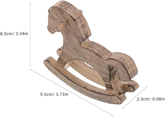 LOGOFUN 3PCS Vintage Carved Wooden Rocking Horse Tabletop Ornament for Party Favor Room Home Office Desk Centerpiece Decor - Brown