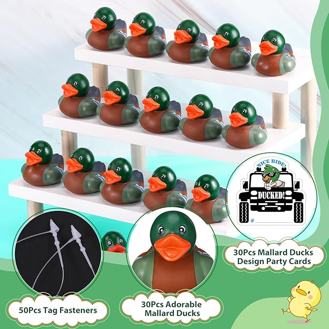 Gemscream 30 Pcs Mallard Rubber Ducks Bulk - 2 in Mallard Floating Bath Duck with Party Cards Adorable Party Favors for Pool Bath, Ducky Birthday Gift & Nature Birds Lovers Hunting Decoration