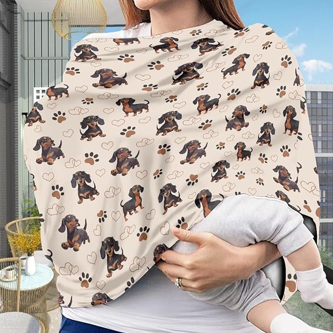 Forchrinse Cute Dachshund Paw Print Nursing Cover Babies Breastfeeding Scarf Soft Car Seat Cover for Boys Girls Multi-Use Infant Carseat Canopy
