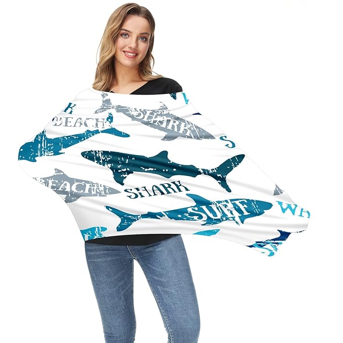 Baby Car Seat Stroller Covers Beach Shark Nursing Cover Breastfeeding Scarf Soft Breathable Stretchy Infant Car Canopy Coverage Carseat Cover for Boys and Girls Multi Use