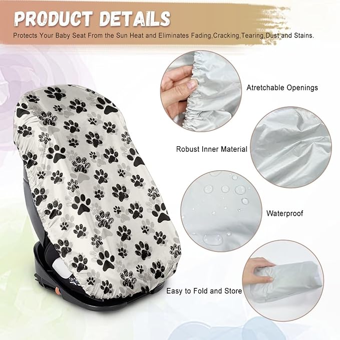 Car Seat Sun Shade Cover, Portable Stretchable Car Seat Cover Baby Trend Car Seat Protector, Easy Installation for Baby & Kids, Boho Flower