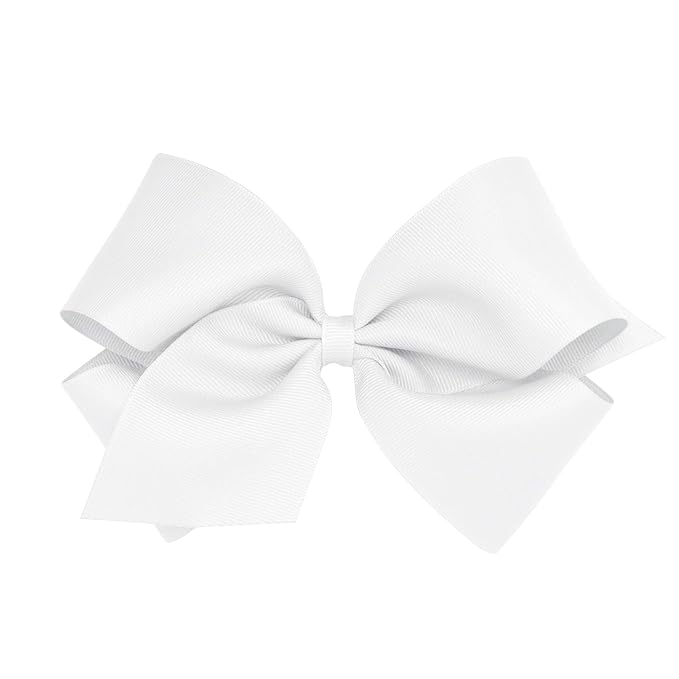 Wee Ones Girls' Classic Grosgrain Hair Bows with Plain Wrap Center, No-Slip Hair Clip, Handmade, White, King