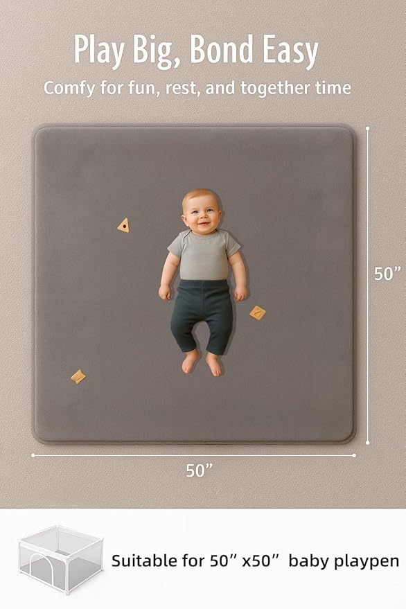 Thick Padded Baby Floor Play Mat 1.2" Cushioned Velvet Surface Non Slip Bottom High Density Foam Safe and Soft Floor Mat for Infants Toddlers and Playpen Use (Gray, 79X71)
