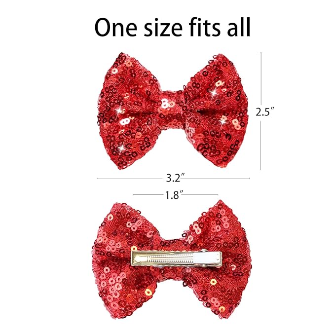 Valentines Red Hair Clip, 4pcs Pink Red Bow Hair Accessories for Little Teen Girls Toddler Kids, Sparkly Bows Toddler Glitter Hair Clips Alligator Clips, Back to School