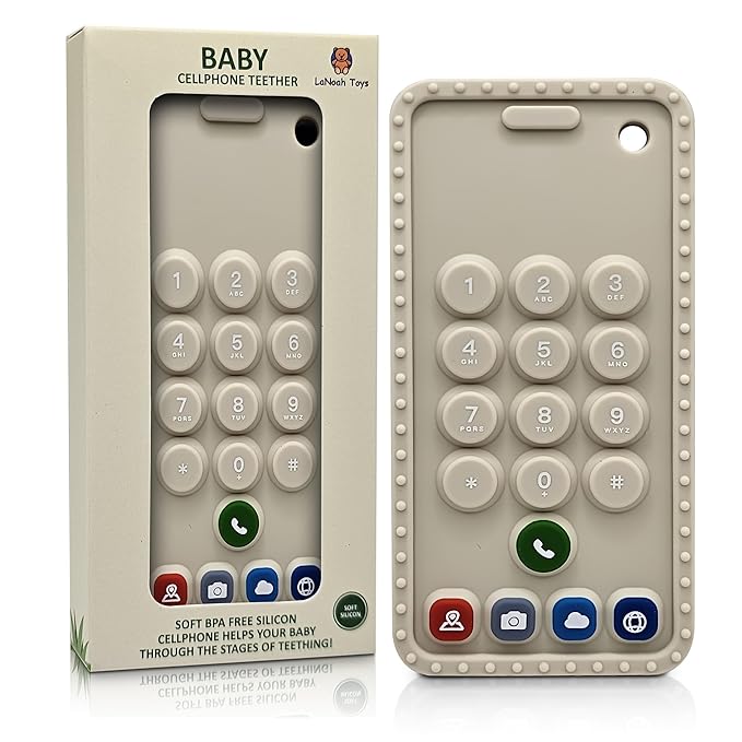 Baby Cellphone Teether: Soft BPA Free Teething Toy, Provides Relief for Your Little one While They are Teething. Gum Relief. Chew Toys (Beige)