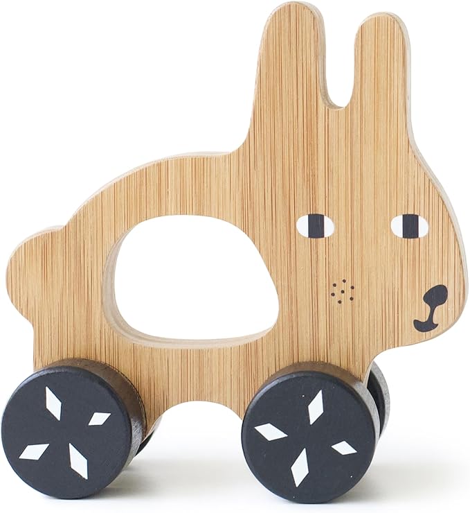 Wee Gallery Bunny Push Toy, Rolling Toy, Classic Motion Toys for Child Motor Skills, Balance, Roll Along Play, and Animal Nursery Decor (Baby, Toddler, Kids)