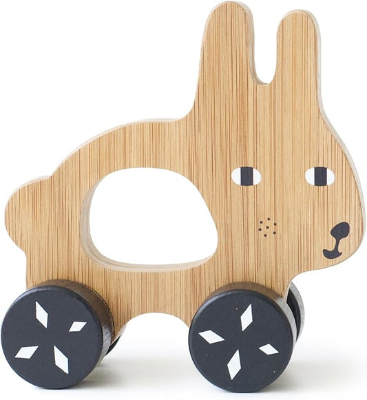 Wee Gallery Bunny Push Toy, Rolling Toy, Classic Motion Toys for Child Motor Skills, Balance, Roll Along Play, and Animal Nursery Decor (Baby, Toddler, Kids)