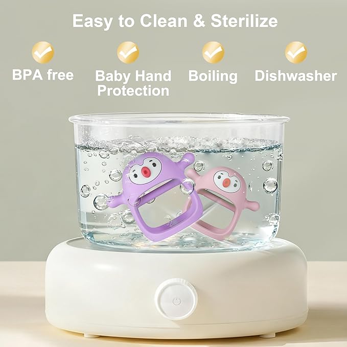 Smily Mia Penguin Teethers, Silicone TeethingToys for Babies 0-6Months, Baby Teethers for 3-6Months, Hand Teether for Infants, Teething/Teether Pacifiers for Infants, Light Purple