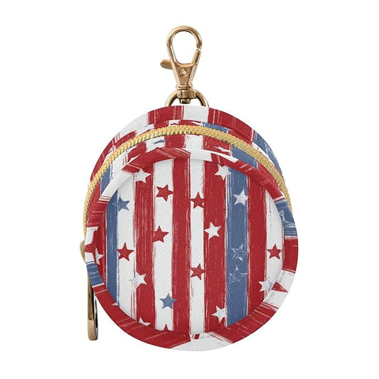 Pacifier Holder with Clip Pacifier Case for Diaper Bag Round Baby Pacifier Pouch Box Bag Portable Red and Blue Stars Independence Day01