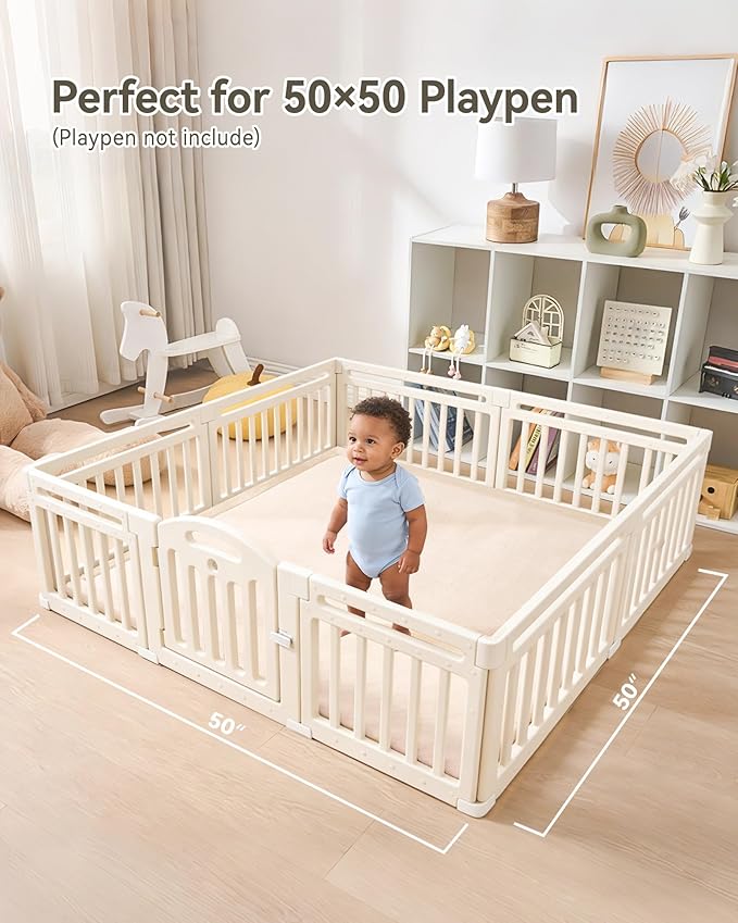 Baby Play Mat for Floor, 1.2" Thick Memory Foam 50"×50" Playpen Mat for Kids, Infants, Toddlers - Soft, Durable Baby Crawling Mat for Tummy Time, Sitting with Non-Slip Bottom (Beige)