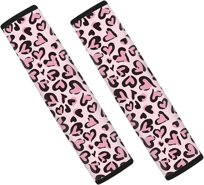 Biyejit Pink Leopard Seat Belt Cover 2 Packs for Women Soft Car Seat Belt Pad Cushion Shoulder Pads for Adults Kids