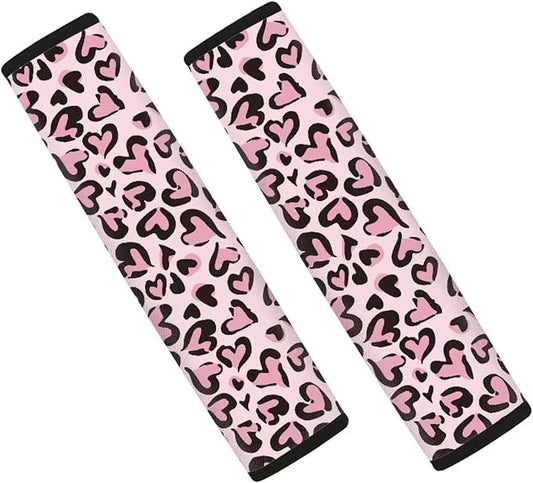 Biyejit Pink Leopard Seat Belt Cover 2 Packs for Women Soft Car Seat Belt Pad Cushion Shoulder Pads for Adults Kids