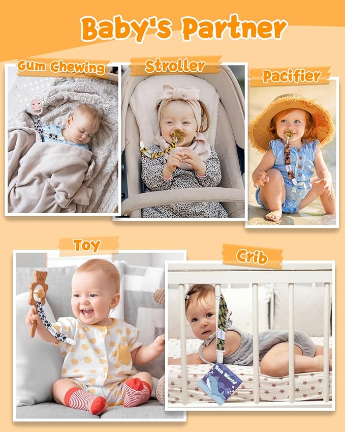 babygoal Baby Halloween Pacifier Clips 8 Pack, Pacifier Holder Clip for Baby Boys and Girls Fits Most Pacifier and Binkies