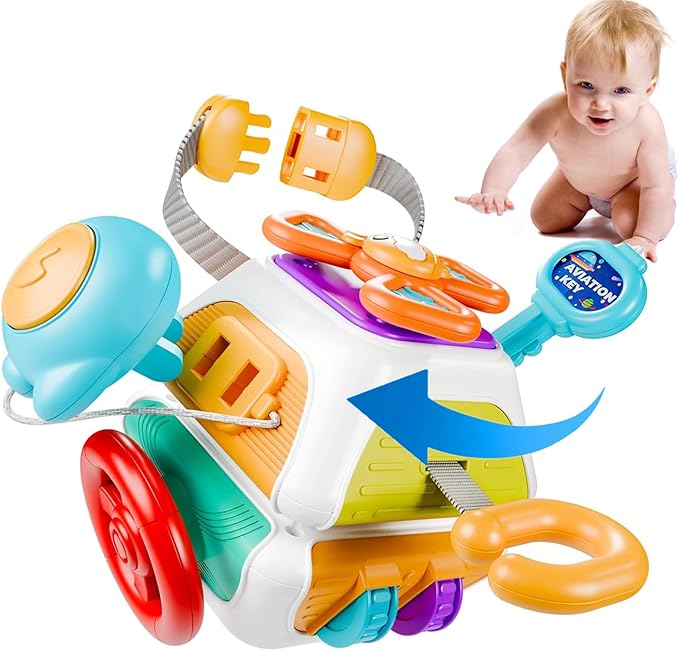 Montessori Busy Cube for Toddlers,Car Travel Toys Busy Board Activity Cube,Kids Educational Birthday Gifts Sensory Baby Toys 18+ Months (Decahedron)