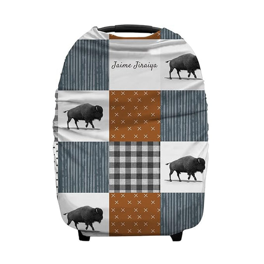 Personalized Plaid Baby Car Seat Covers with Name, Custom Nursing Cover Breastfeeding for Babies, Carseat Canopy for Boys and Girls, Infant Stroller Cover, Breathable Carseats Cover