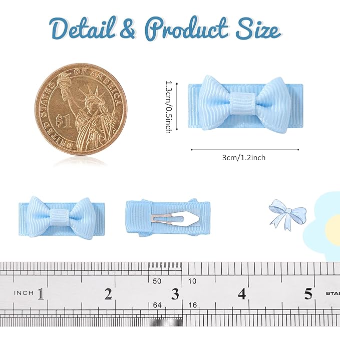 YHXX YLEN 40PCS Mini Snap Clips Grosgrain Ribbon Hair Bows Clips Tiny 1.4 Inch Baby Girl Hair Clips for Baby Toddlers Infants' Fine Thin Hair