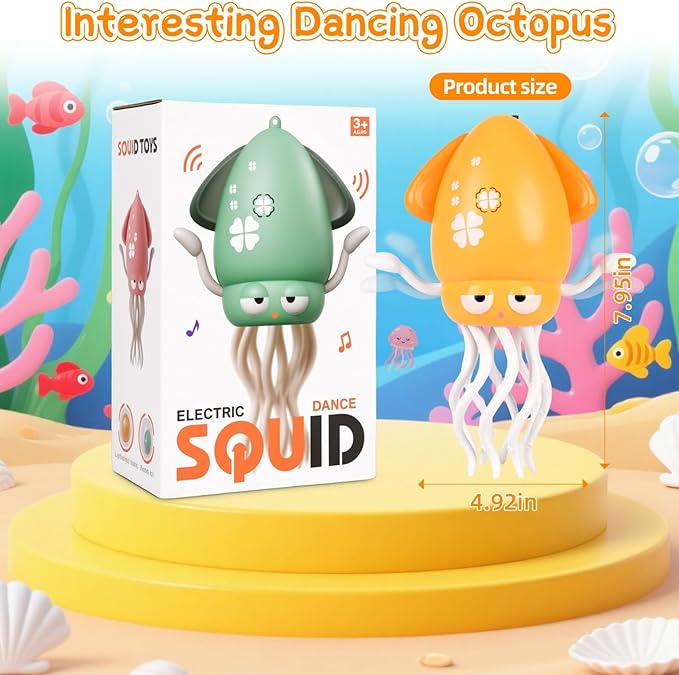 Baby Dancing Octopus Toy for 1 2 3 Year Old Boy Girl, Magical Musical Squid & Infant Tummy Time Toy, USB Rechargeable Crawling Baby Squid Toys for Walking Toddlers Interactive Gift