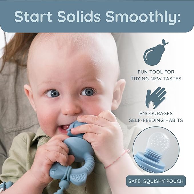 Baby Fruit Feeder & Popsicle Molds Set – Baby Food Feeder Nibbler, Breastmilk Popsicle Molds, Grip Handle, Safety Strap & Cleaning Brush – Feeding Essentials 6–12 Months (Blue)