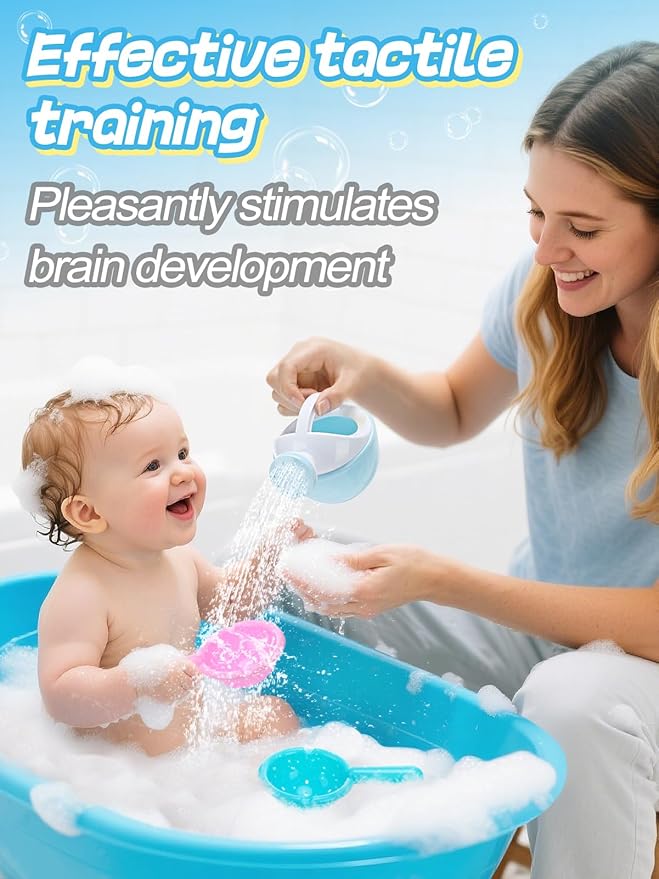 Small Bath Toys for Toddlers Age 1-3 - Super Easy to Clean Water Table Toys, Baby Bath Tub Swimming Pool Beach Toy Accessories for Fun Tactile Training Newborn Gifts, 3 Pack (Blue)