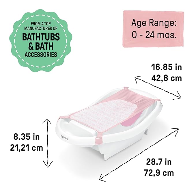Ingenuity Comfy Clean Deluxe Newborn to Toddler Baby Bathtub, 3-in-1 with Removable Sling, Padded Backrest, 0-24 Months, Pink