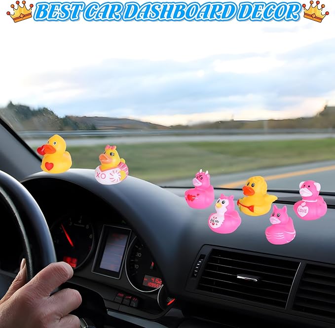 24 PCS Pink Rubber Ducks with Cards and Bands - Bulk Mini Rubber Ducks for Baby Bath Toys, Birthday Party Favors, and Cruise Ship Hiding Fun