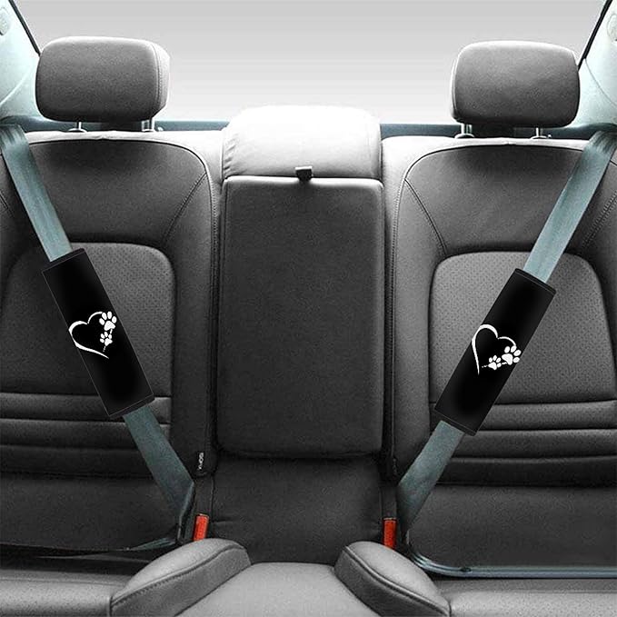 UNICEU Animal Dog Paws Lovely Heart Print Neoprene Soft Car Seatbelt Pads Protector Cover, 2 Packs, Soft Car Safety Seatbelt Strap for Kids Adults