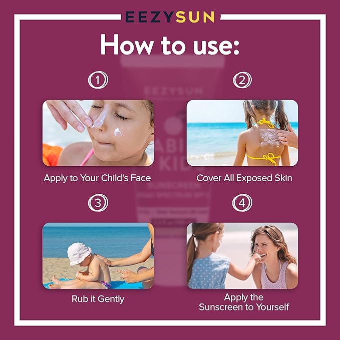 EEZYSUN SPF 50 Mineral Sunscreen for Kids & Babies - Non-Greasy, Water Resistant, Gentle for Sensitive Skin Baby Sunscreen with Aloe Vera - Cruelty-Free - Sun Protection for Face & Body - 3.3 fl oz