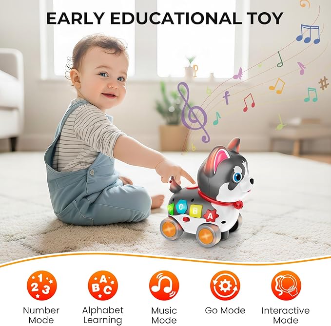 Baby Toys 1 Year Old, Musical Puppy Toys for 6-12-18 Month Girls Boys, Bilingual Educational Toys, Crawling Walking Puppy for 1st Birthday Gifts, Black