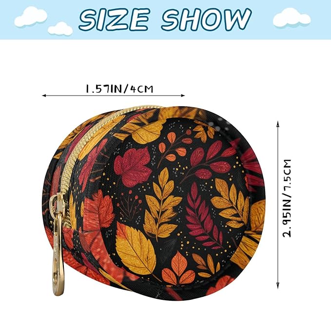 Pacifier Holder with Clip Pacifier Case for Diaper Bag Round Baby Pacifier Pouch Box Bag Portable Autumn Leaf Pattern Colorful